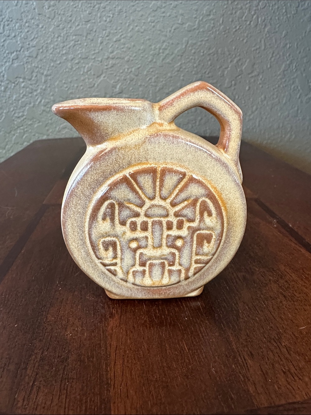 Vintage Frankoma Pottery Mayan Aztec Mini Pitcher 551 Desert Gold Ada Clay 1940s